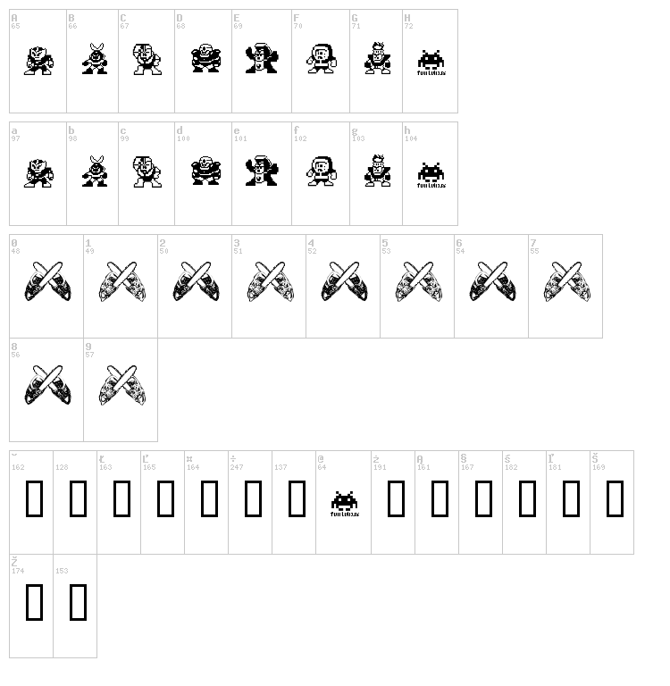 MegaMan font map